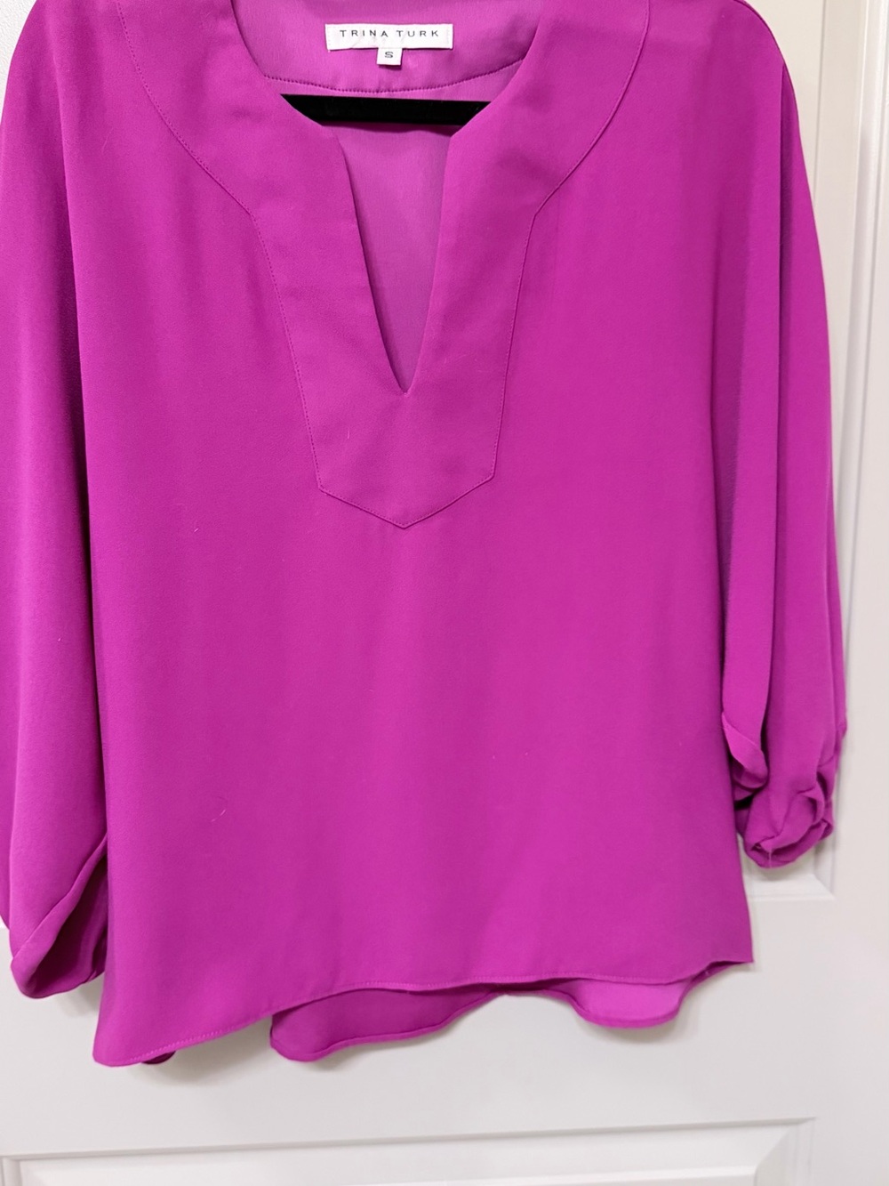 Trina Turk Bright Magenta Split-Neck Blouse